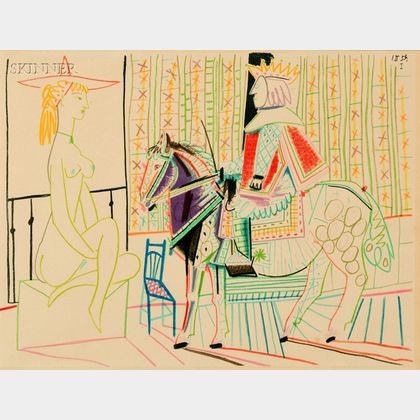 After Pablo Picasso (Spanish, 1881-1973) Femme nue et roi a cheval
