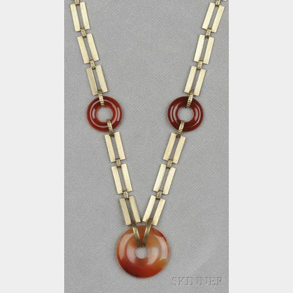 Art Deco 14kt Gold and Carnelian Necklace
