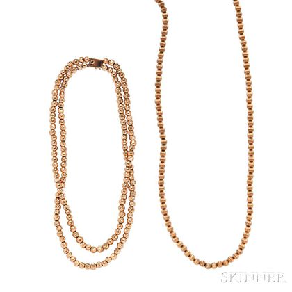 Two 14kt Gold Bead Necklaces