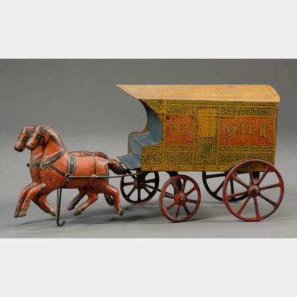 Lithographed Tin Horse-drawn Milk Wagon