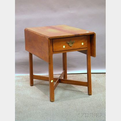 Country Chippendale Cherry Drop-leaf Pembroke Table with End Drawer and Crossed Stretchers. 