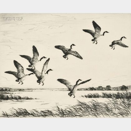 Hans Kleiber (American/German, 1887-1967) A Flock of Honkers