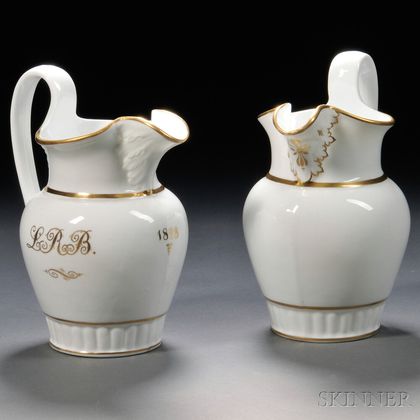 Tucker American Gilt-decorated Porcelain Pitcher and an Attributed Tucker Pitcher