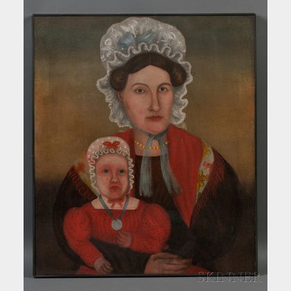 American School, 19th Century Portrait of a Mother and Child.