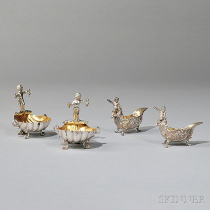 Two Pairs of Gold-washed Silver Figural Salts