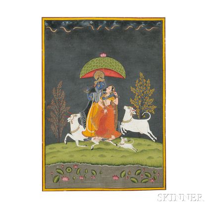 Miniature Painting Depicting Radha and Krishna