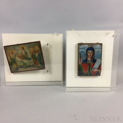 Two Framed and Mounted Painted Russian Icons
