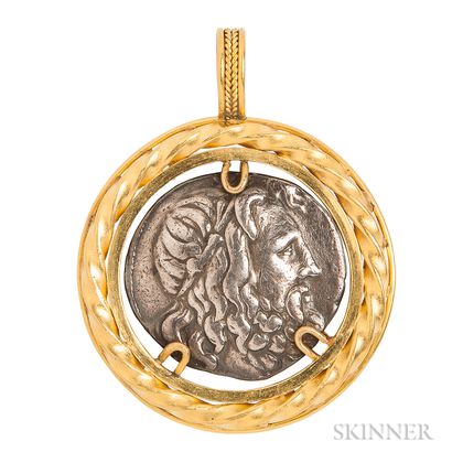 Hight-karat Gold and Ancient Silver Coin Pendant