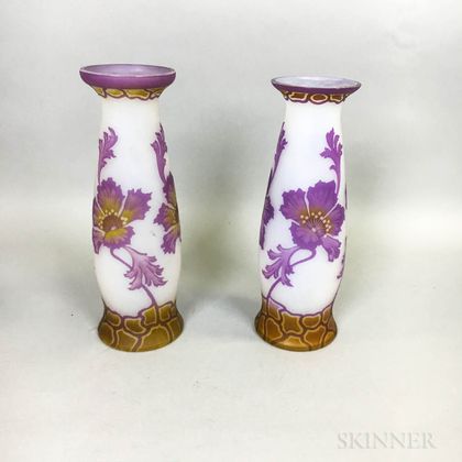 Pair of Galle-style Cameo Art Glass Vases