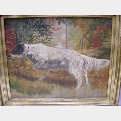 Framed Oil on Canvas Depicting a Pointer in a Landscape