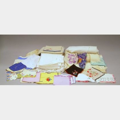 Small Group of Assorted Household Linens and Hankies. 