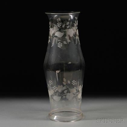 Large Floral-etched Colorless Glass Hurricane Shade