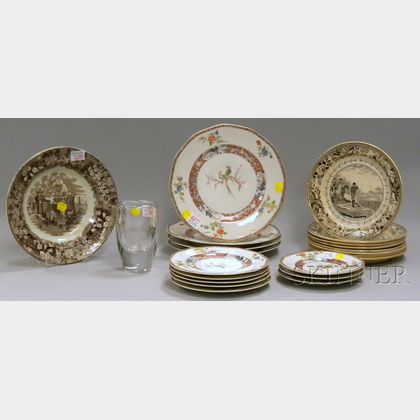 Twenty-one Pieces of Decorated French Ceramic Tableware and a Scandinavian Etched Colorless Art Glass Vase