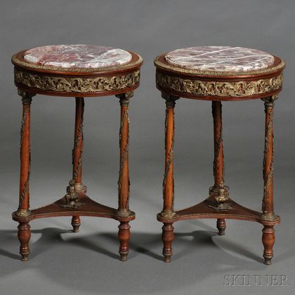 Pair of Neoclassical-style Marble-top and Brass-mounted Occasional Tables
