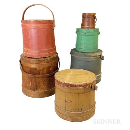 Six Pine Stave-constructed Buckets