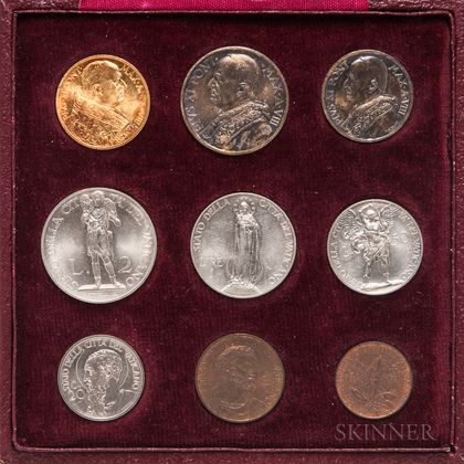 1929 Pius XI Vatican Nine-coin Mint Set