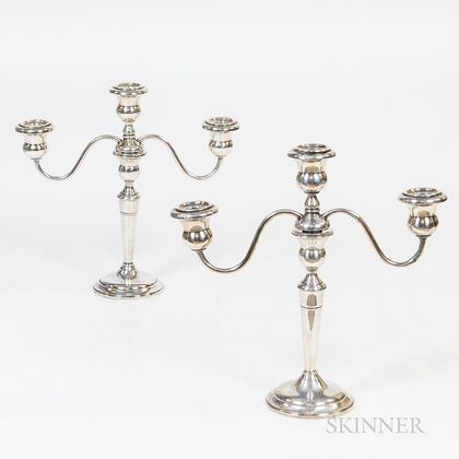 Pair of International Silver Sterling Silver Weighted Three-light Candelabra