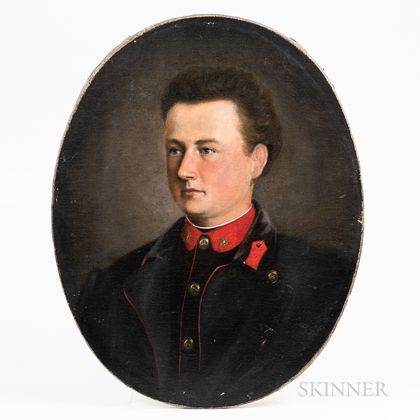 Canadian/American School, 19th Century Oval Portrait of a Young Man