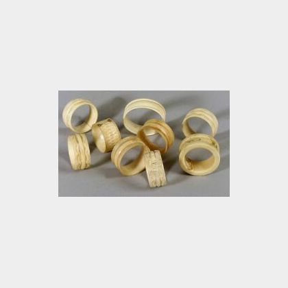Nine Carved Whalebone Napkin Rings