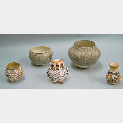 Group of Five Acoma Pottery Items