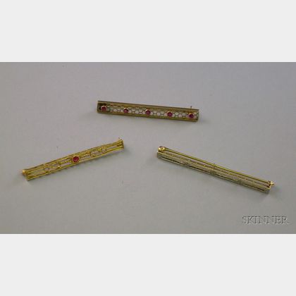 One 14kt and Two 10kt Gold Bar Pins