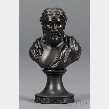 Miniature Wedgwood and Bentley Black Basalt Bust of Aristophanes