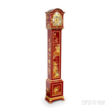 Elliot Lacquered Chinoiserie-decorated Bracket Clock and a Grandmother Clock