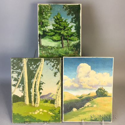 Maxfield Parrish Jr. (American, 1906-1983) Three Works: Cloud and Hemlock Bush , The Birches (No. 2)