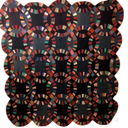 Amish Pieced Cotton "Double Wedding Ring" Quilt. Estimate $200-250