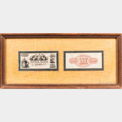 Five Framed Groups of Banknotes and Receipts