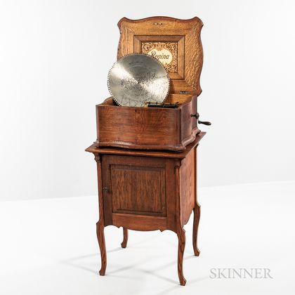 Regina 15-inch Disc Oak Musical Box and Cabinet