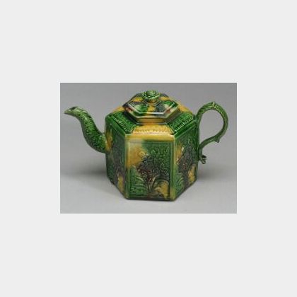 Staffordshire Hexagonal Lead Glazed Creamware Teapot and Cover