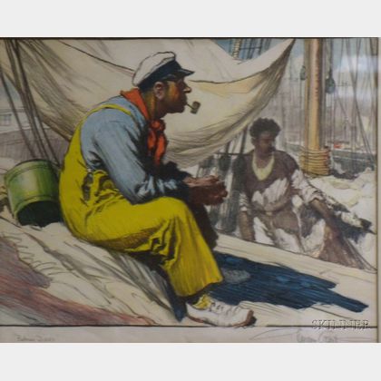 Framed Color Lithograph Between Tides by Gordon Hope Grant (American, 1875-1962)