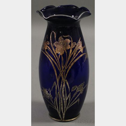 Sterling Silver Overlay Cobalt Glass Vase