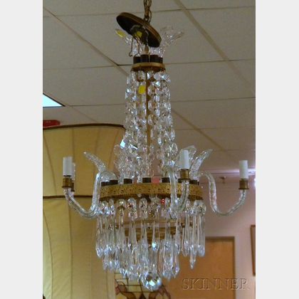 Waterford Attributed Crystal and Gold-painted Metal Five-light Chandelier