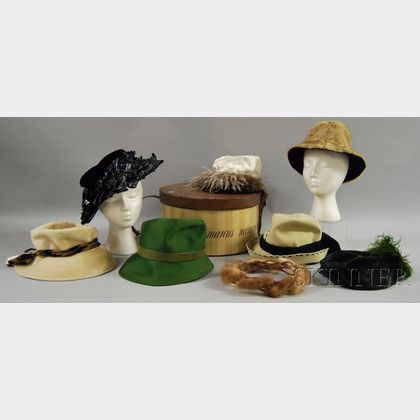 Eight Vintage Hats and/or Headwear