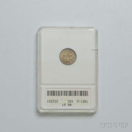 1851-O Three Cent Silver Trime, ANACS MS61. Estimate $400-600