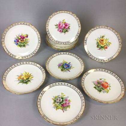 Set of Ten Cauldon Floral Hand-painted Porcelain Cabinet Plates