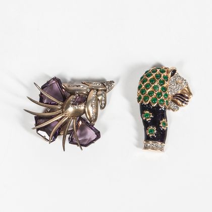 Two Kenneth J. Lane Costume Brooches
