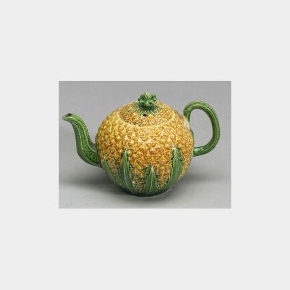 Staffordshire Lead Glazed Creamware Pineapple Teapot and Cover