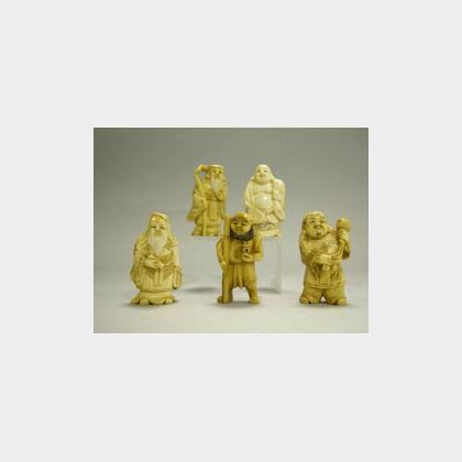 Five Small Japanese Carved Ivory Figures. 