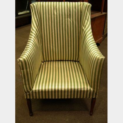 Federal-style Green and Beige Silk Upholstered Mahogany Easy Chair. 