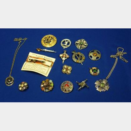 Sixteen Scottish Style Costume Jewelry Pieces