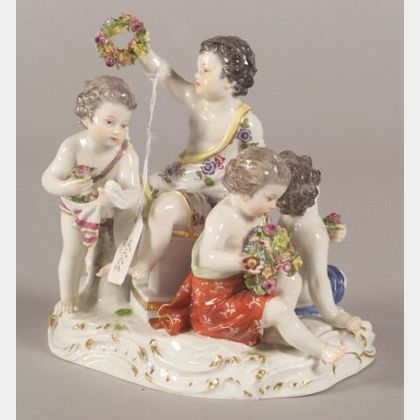 Meissen Porcelain Figural Group of Cherubs with Flowers