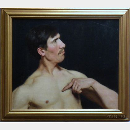 Framed 19th/20th Century Anglo/American Oil on Canvas Academic Study of a Male Model