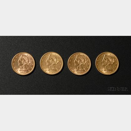 Four United States Liberty Head/Half Eagle Five Dollar Gold Coins