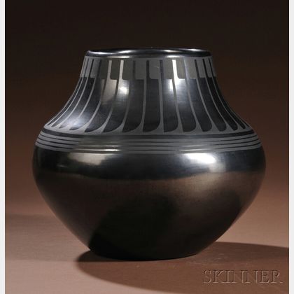 San Ildefonso Black-on-Black Pottery Jar
