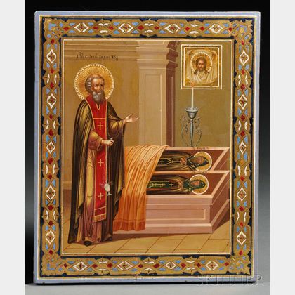 Russian Icon of St. Sergius at the Tomb of His Parents