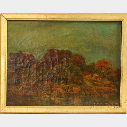 American School, Late 19th Century Autumn Landscape at Water's Edge.