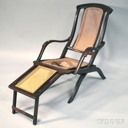 Late 19th Century Caned Walnut Folding Deck Chair. Estimate $100-150